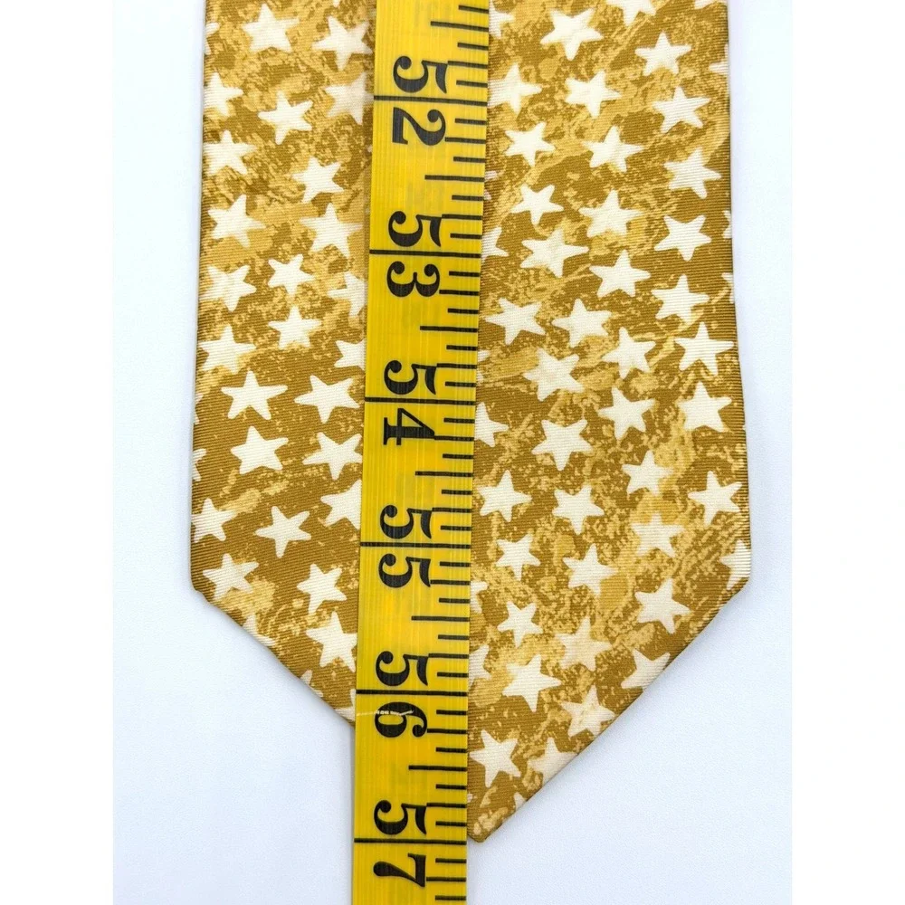 Henry Grethel Star Pattern 100% Italian Silk Mens Tie Gold White 57"L - Picture 5 of 6